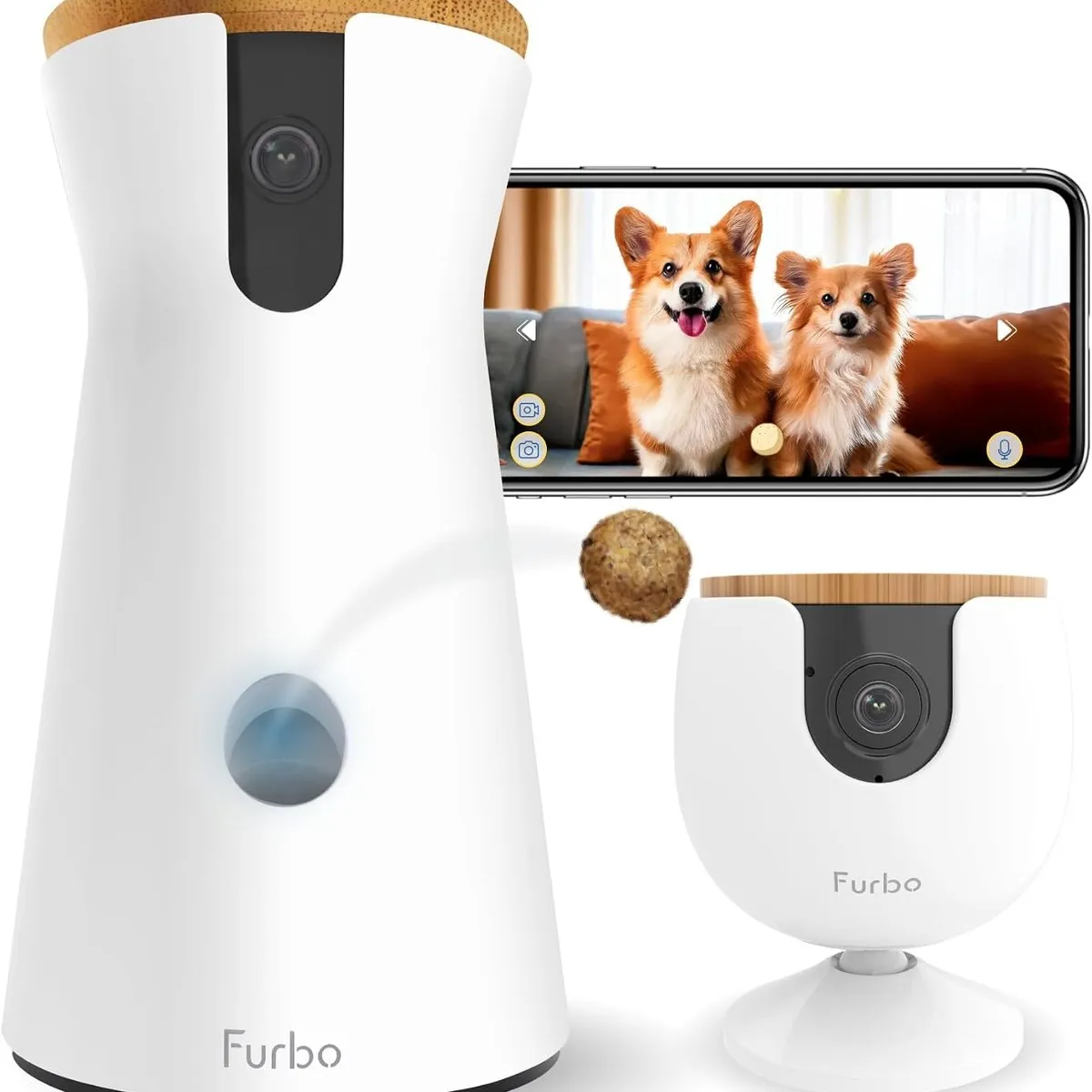 Furbo 360 dog camera and Furbo Mini on an official Amazon product render, the subscription trap poster child with a 2.6/5 Trustpilot score in petiqlab August 2026 testing