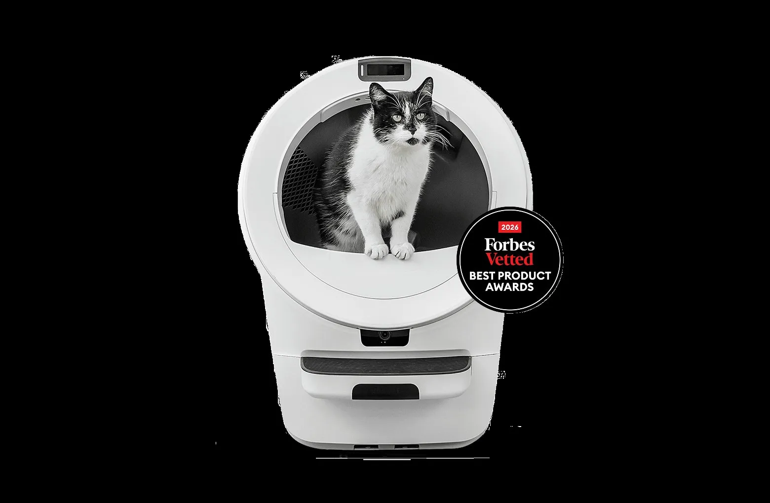 Litter-Robot 5 Pro self-cleaning cat litter box with waste drawer and hopper, the $1,000 model with documented false-alarm and safety complaints