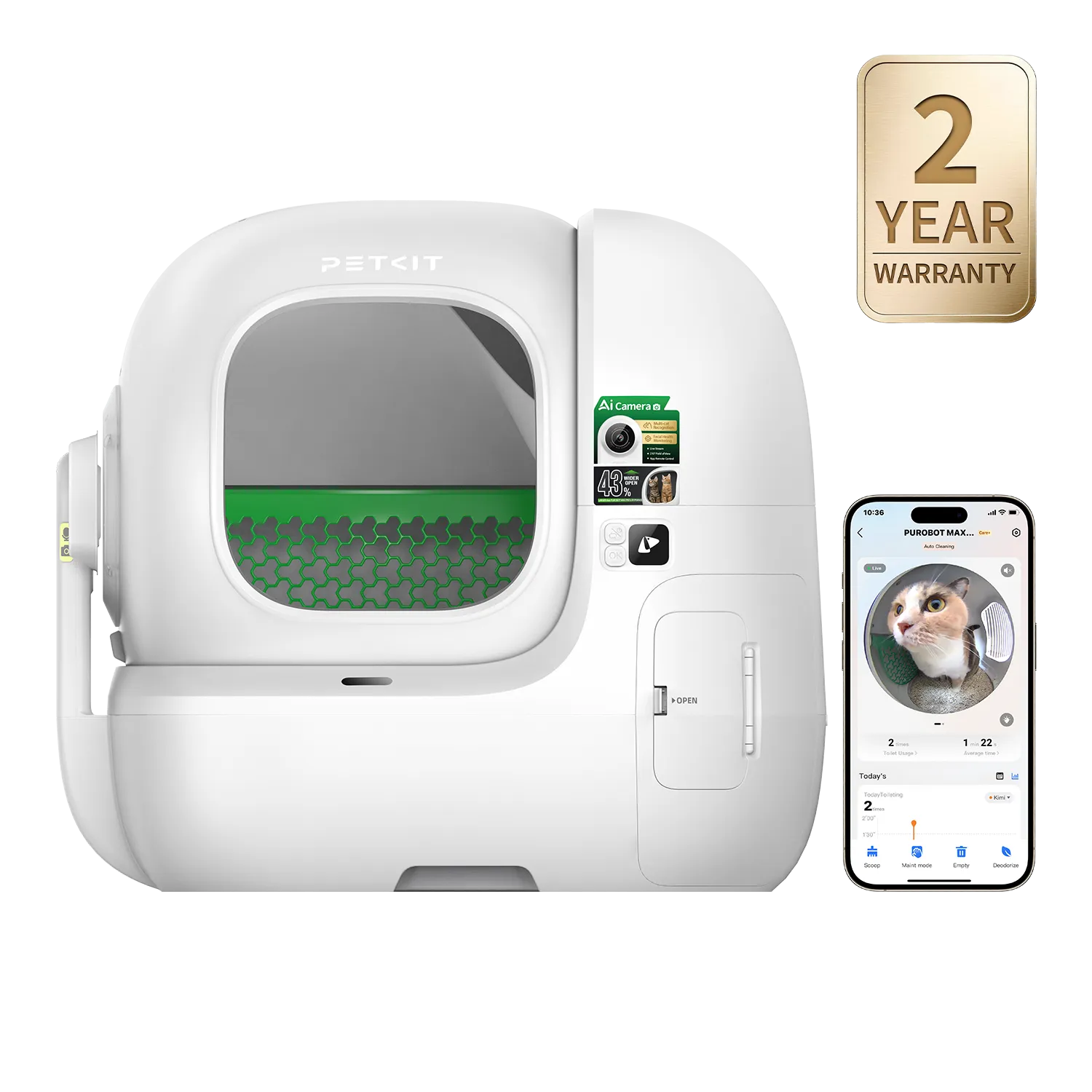 PETKIT Purobot Max Pro 2 automatic self-cleaning cat litter box with 43% larger entry and AI camera, the recommended no-subscription pick