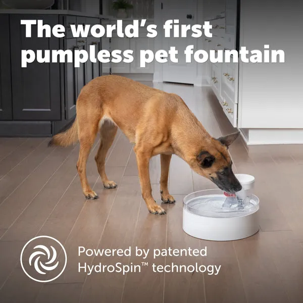 PetSafe Outlast pumpless pet fountain with HydroSpin cone mechanism, the $60.99 model with documented motor corrosion complaints