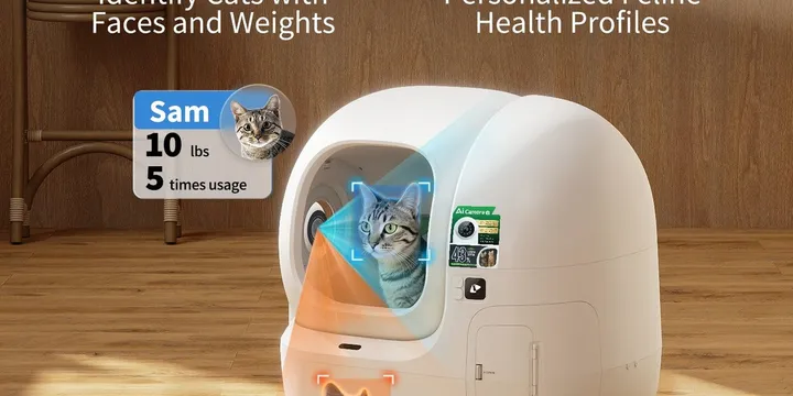Official PETKIT product photograph for the Purobot Max Pro 2 showing the multi-cat recognition feature the manufacturer advertises for households with more than one cat