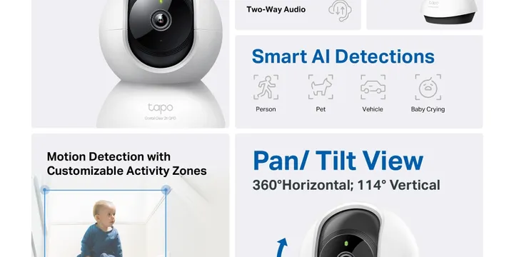 TP-Link Tapo C220 2K QHD pan/tilt pet camera with infrared night vision and AI pet tracking, the recommended alternative to cheap night-blind cameras