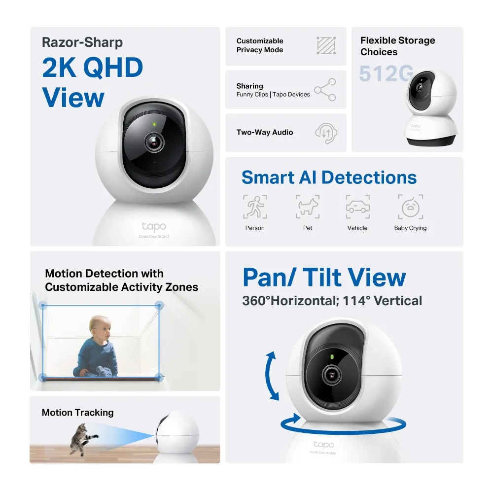 TP-Link Tapo C220 2K QHD pan/tilt pet camera with infrared night vision and AI pet tracking, the recommended alternative to cheap night-blind cameras